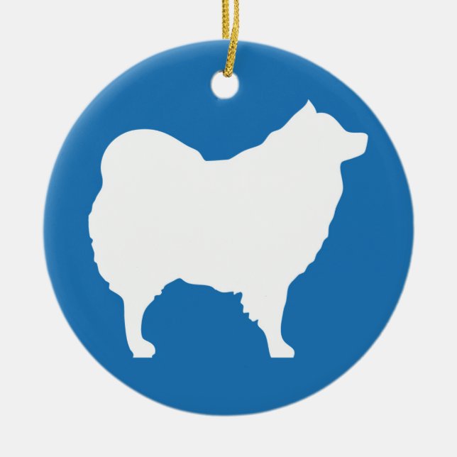 Eskie on Blue Ornament (Front)