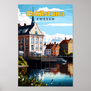 Eskilstuna Sweden Travel Art Vintage Illustration Poster