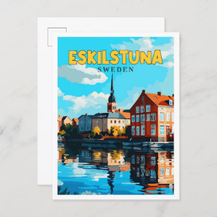 Eskilstuna Sweden vintage travel illustration Postcard