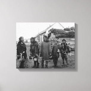 Eskimo Berry Pickers in Nome, Alaska Photograph Canvas Print