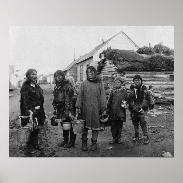 Eskimo Berry Pickers in Nome, Alaska Photograph Poster (Front)
