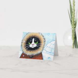 Eskimo Cat and Igloo Animal Art Note Card