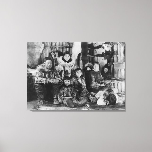 Eskimo Family in Winter Igloo Photograph Canvas Print (Front)