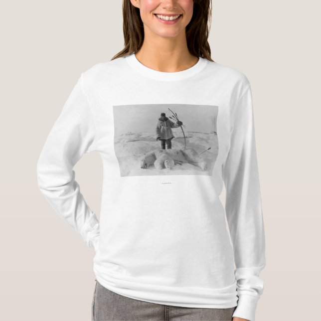 Eskimo Hunter with Polar Bear Photograph T-Shirt (Front)