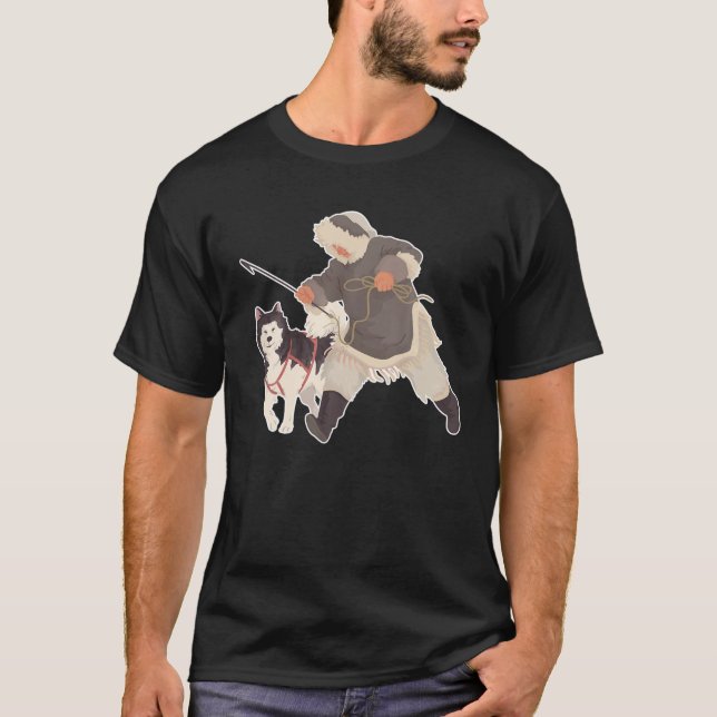 Eskimo Hunting With Husky. T-Shirt (Front)