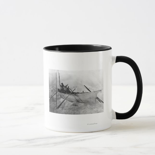 Eskimo in Boat made with Skins called an Omiak Mug (Right)