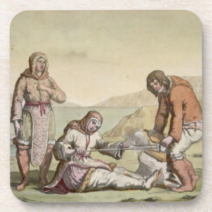 Eskimos, 1817 (colour engraving) coaster