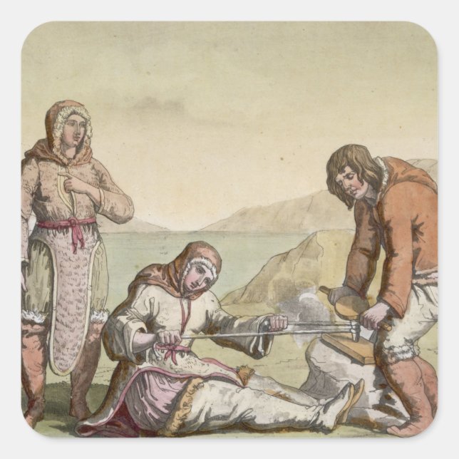 Eskimos, 1817 (colour engraving) square sticker (Front)