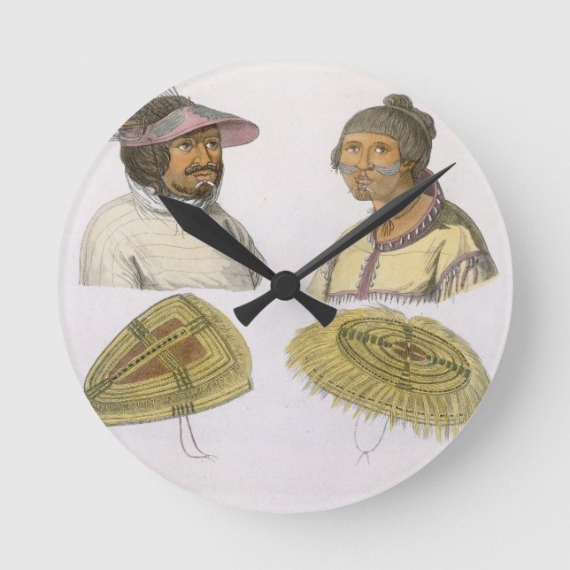 Eskimos from North America (colour engraving) Round Clock (Front)
