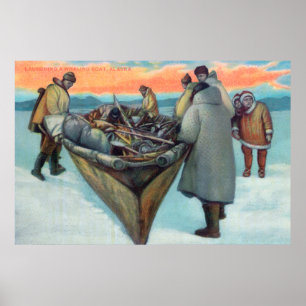 Eskimos Launching Whaling Boat Poster