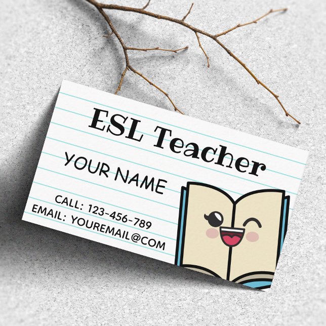 ESL Teacher Cute Kawaii Book School Instructor Fun Business Card (Creator Uploaded)