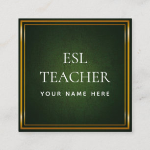 ESL Teacher English Instructor Green Chalkboard Square Business Card