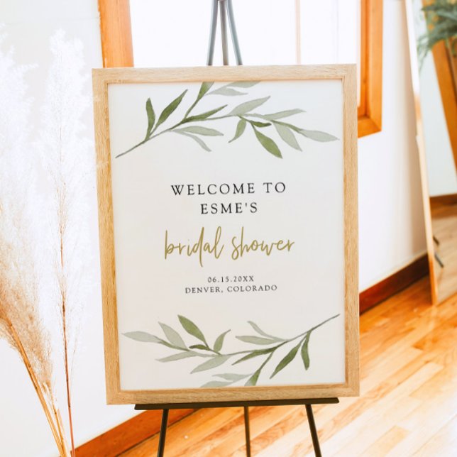 ESME Bohemian Greenery Gold Bridal Shower Welcome Poster (Creator Uploaded)