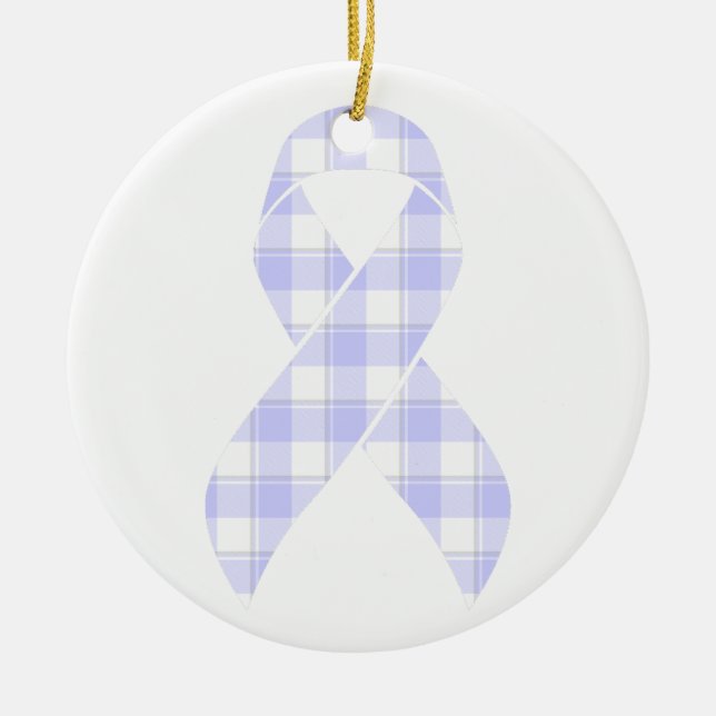 Esophageal Cancer Awareness Plaid Periwinkle Ceramic Tree Decoration (Front)