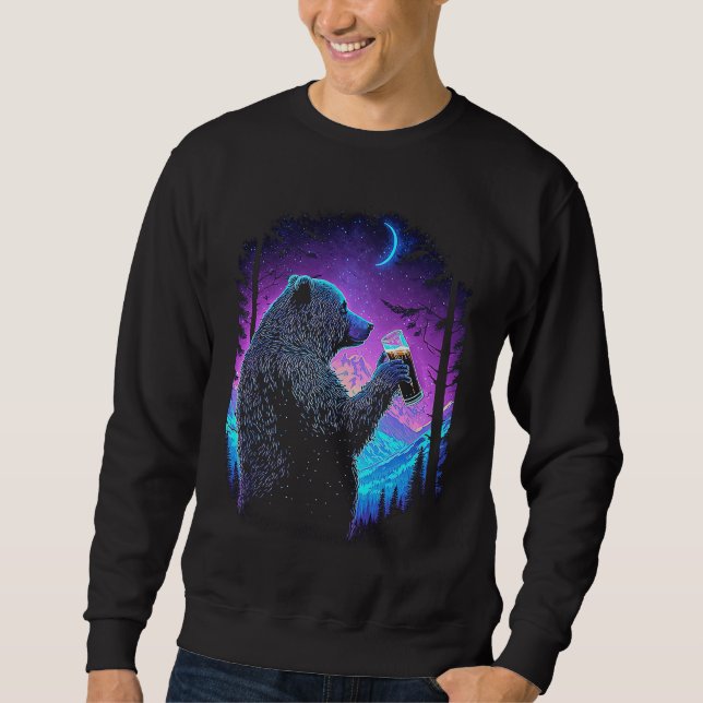 Esoteric Bear drinking Beer Night Forest  3 Sweatshirt (Front)