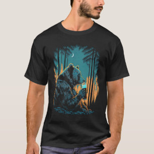 Esoteric Bear drinking Beer Night Forest T-Shirt
