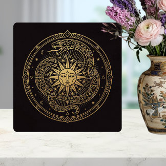 Esoteric Gold Serpent Sun Celestial Mandala Tile