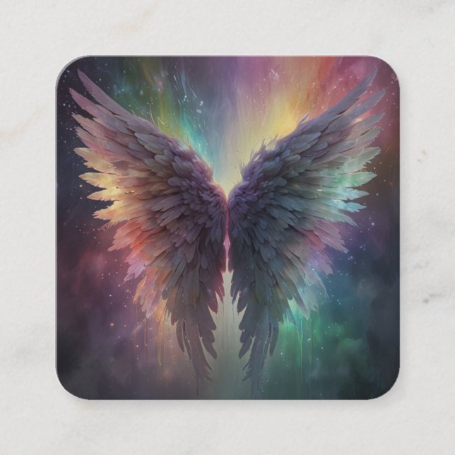*~* Esoteric Mystical Rainbow Angel Wings AP78 QR  Square Business Card (Front)