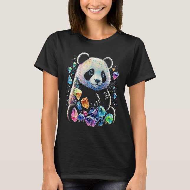 Esoteric Panda Crystals Cute Illustration T-Shirt (Front)