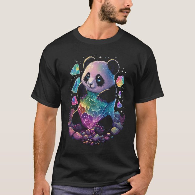 Esoteric Panda Crystals Cute Illustration T-Shirt (Front)