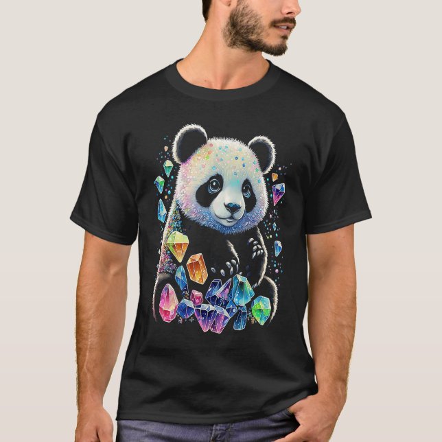 Esoteric Panda Crystals Cute Illustration T-Shirt (Front)