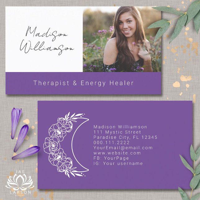 Esoteric Psychic Energy Modern Crescent Moon Photo Business Card (Creator Uploaded)