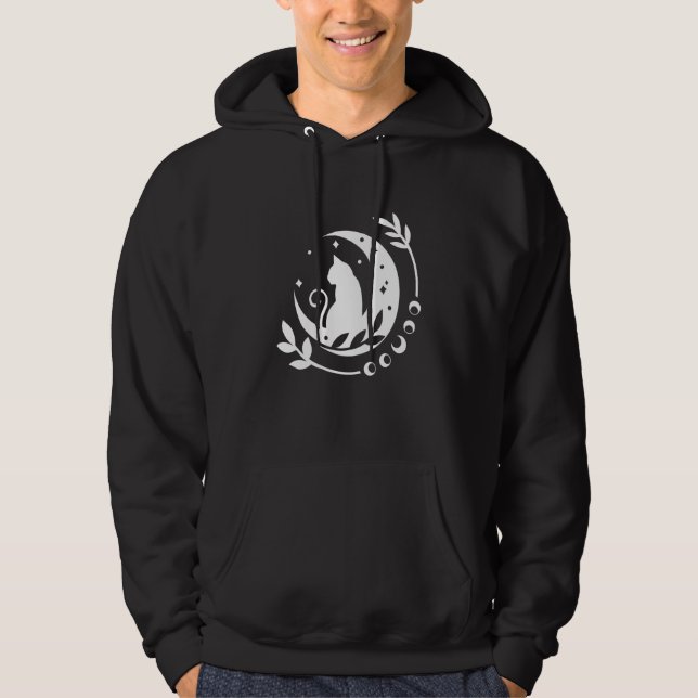 Esoteric Spiritual Cat Moon Line Hoodie (Front)