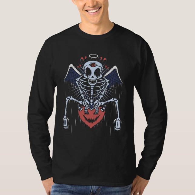 Esoteric Spiritual Skeleton Angel wings heart T-Shirt (Front)