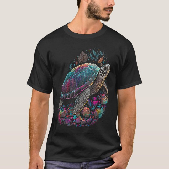 Esoteric Turtle Pet Crystals Cute Illustration T-Shirt (Front)