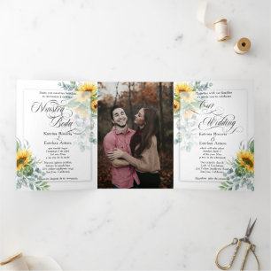 Español English  Sunflowers Girasoles Amarillos Tri-Fold Invitation