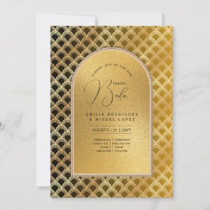 Espanol Invitación Boda Elegant Black Gold Wedding Invitation