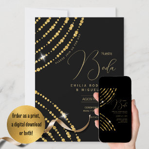 Espanol Invitación Boda Elegant Black Gold Wedding Invitation