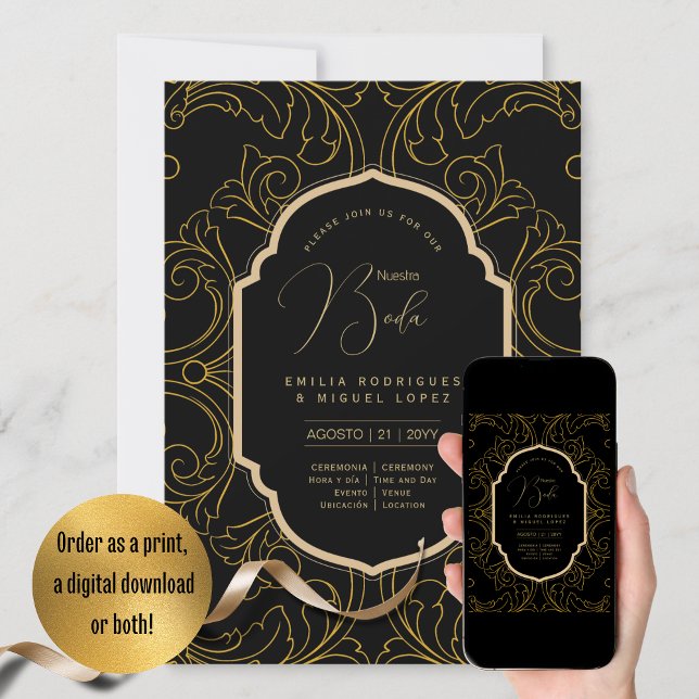 Espanol Invitación Boda Elegant Black Gold Wedding Invitation (Creator Uploaded)