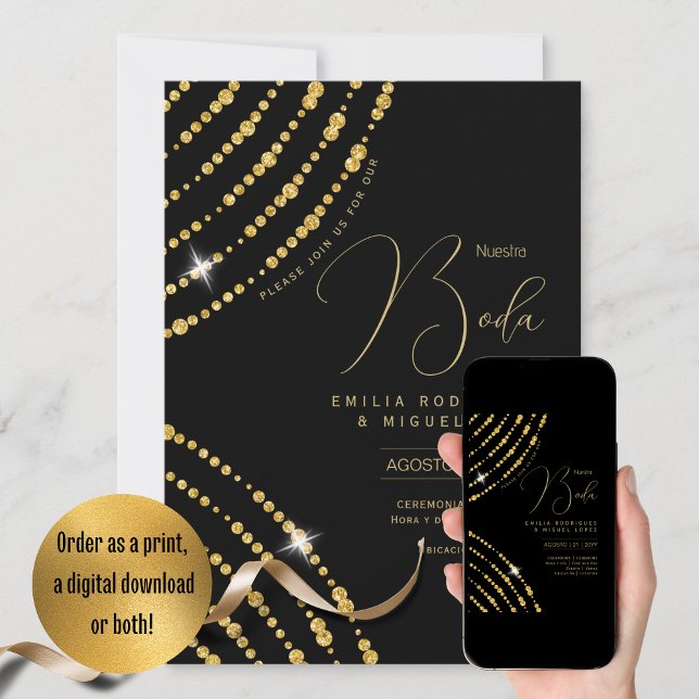 Espanol Invitación Boda Elegant Black Gold Wedding Invitation (Creator Uploaded)