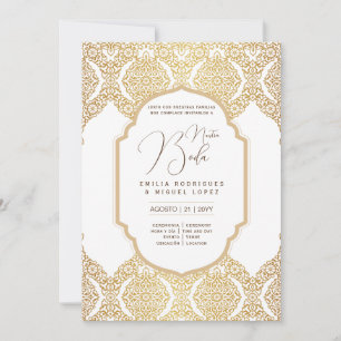 Espanol Invitación Boda Elegant White Gold Ornate Invitation