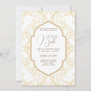 Espanol Invitación Boda Elegant White Gold Ornate Invitation