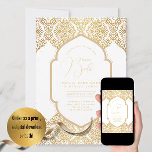 Espanol Invitación Boda Elegant White Gold Wedding Invitation