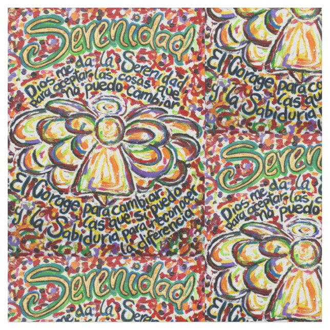 Español Serenity Prayer Angel Art Fabric Material (Close Up)