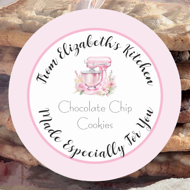 Especially For You Pink Floral Mixer Home Baked  Classic Round Sticker (Creator Uploaded)