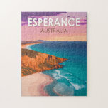 Esperance Australia Travel Art Vintage Jigsaw Puzzle<br><div class="desc">Esperance retro vector travel design.  Its beaches include calm Blue Haven,  and West Beach,  with its surf breaks.</div>