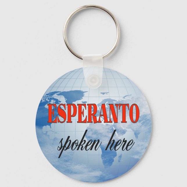 Esperanto spoken here cloudy earth key ring (Front)