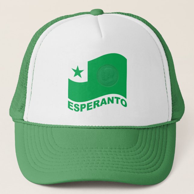 Esperanto wavy flag+text and zamenhof, trucker hat (Front)