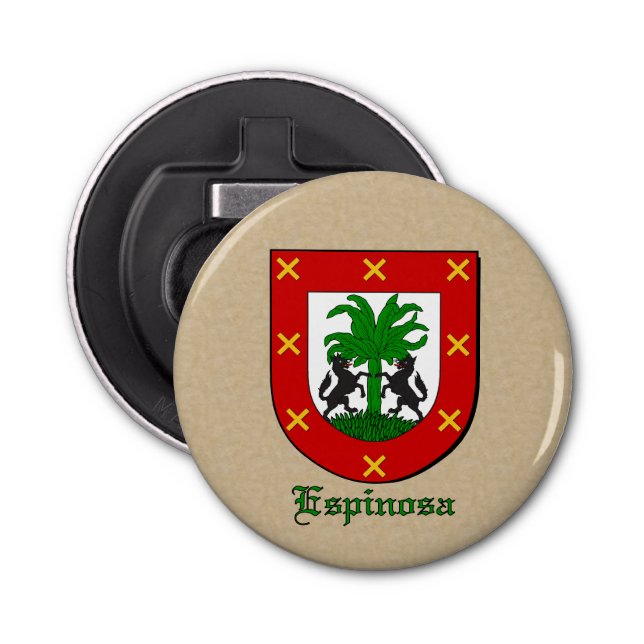 Espinosa Heraldic Arms on Parchment Style Back Bottle Opener (Front)