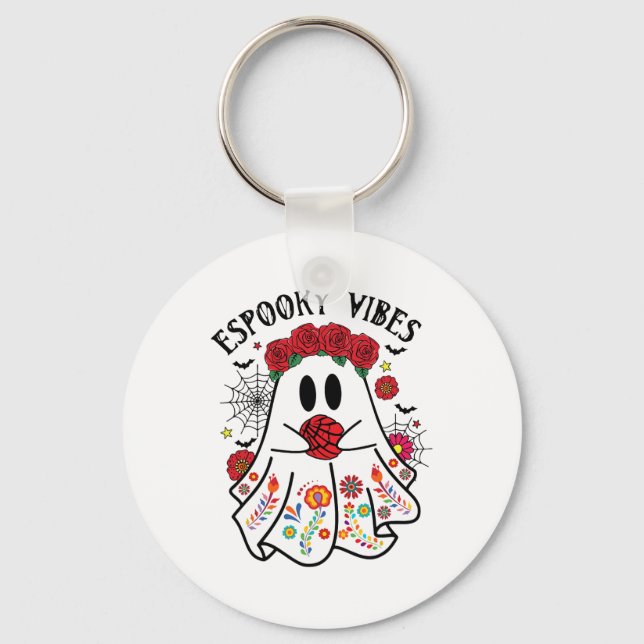 Espooky Vibes Halloween Ghost Mexican Concha Spook Key Ring (Front)