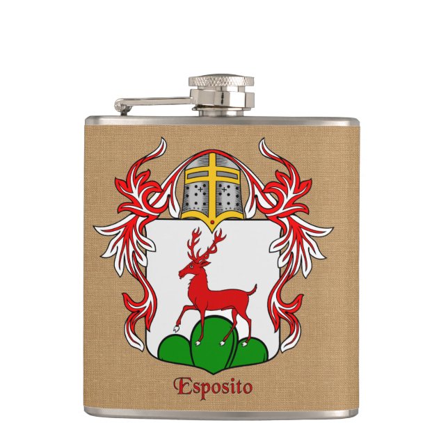 Esposito Heraldic Shield with Helm and Mantle Hip Flask (Front)