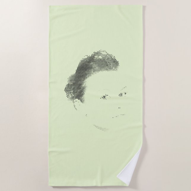 Espressive Black Halftone Effect Woman Face Beach Towel (Front)