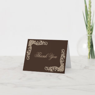 Espresso Brown and Cream Vintage Baroque Wedding Thank You Card