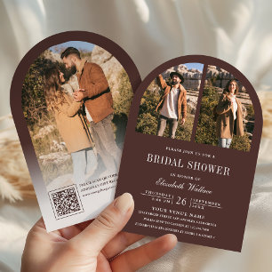 Espresso Brown Arch Photo QR Code Bridal Shower Invitation