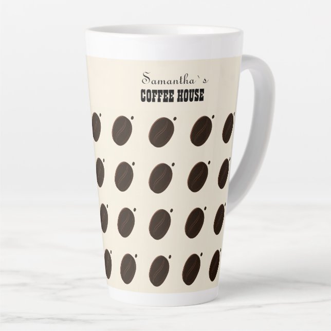 Espresso Brown Coffee Bean Pattern Cafe Branding Latte Mug (Right Angle)