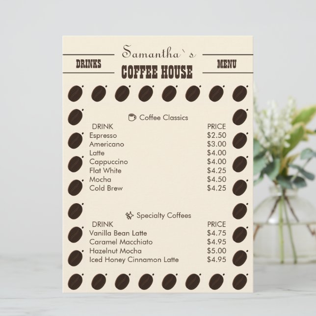 Espresso Brown Coffee Bean Pattern Cafe Branding Menu (Standing Front)